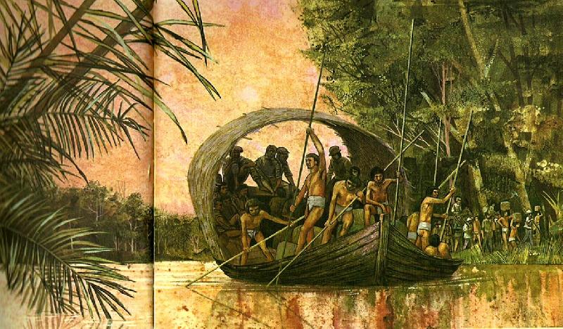 unknow artist det var med den baten som prellano och hans 50 foljeslagare gjorde sin fard till amazonflodens mynning France oil painting art